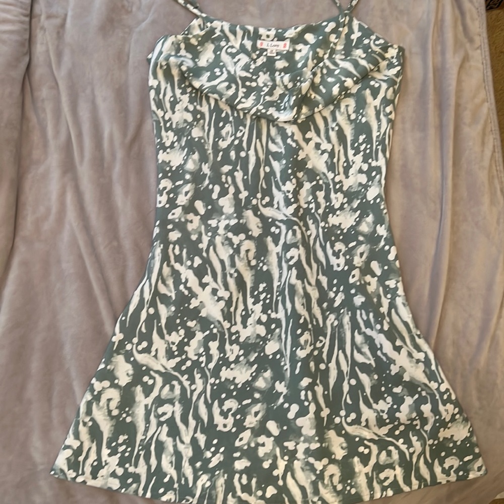 Green and White slip dress